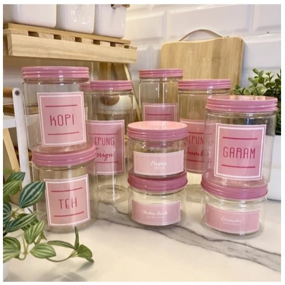 TOPLES BUMBU DAPUR PINK ALUMUNIUM FREE LABEL SEASONING SET SHABBY JAR BUMBU DAPUR