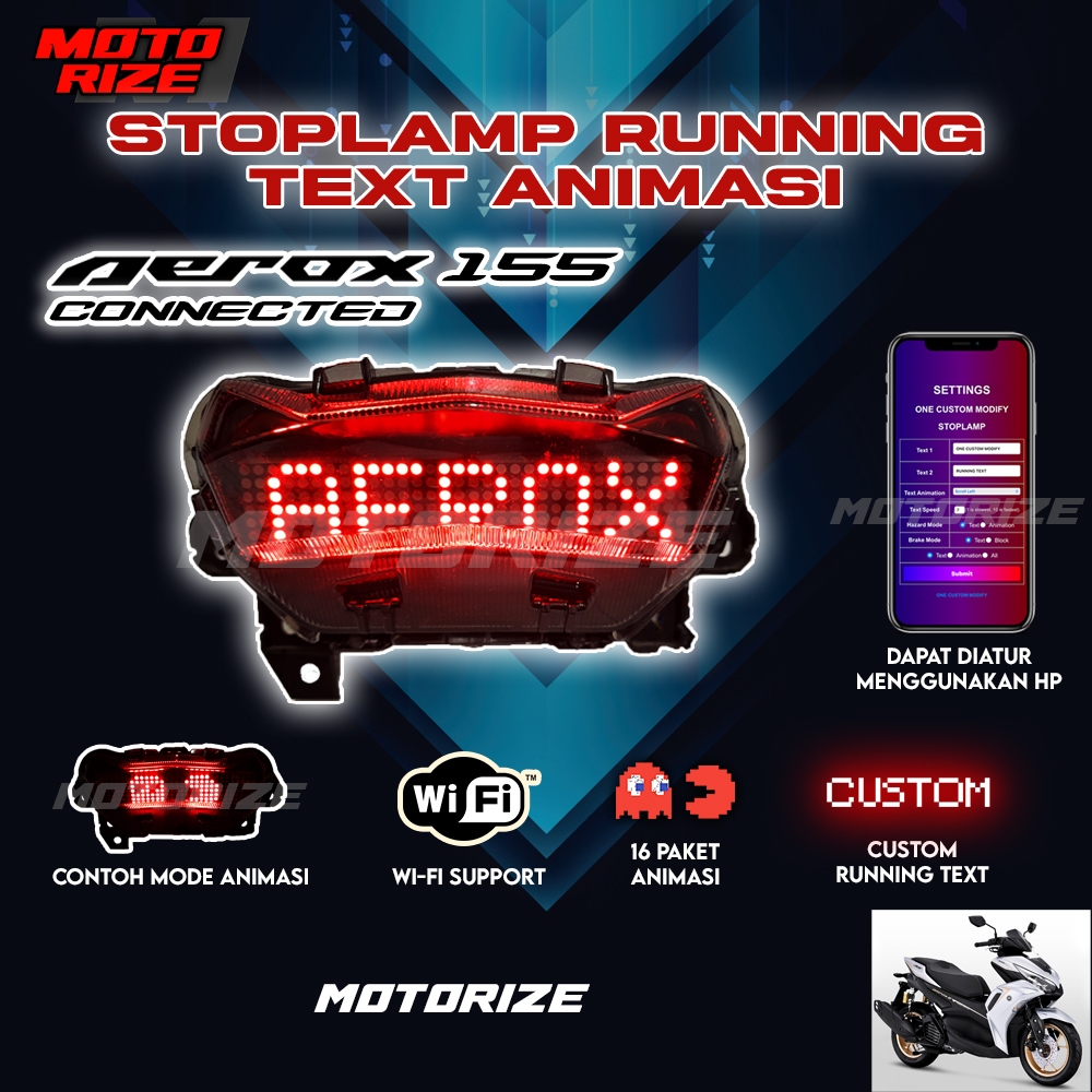 Stoplamp Running Text Animasi Aerox 155 New Connected Lampu LED Rem Belakang Modifikasi Lampu Varias