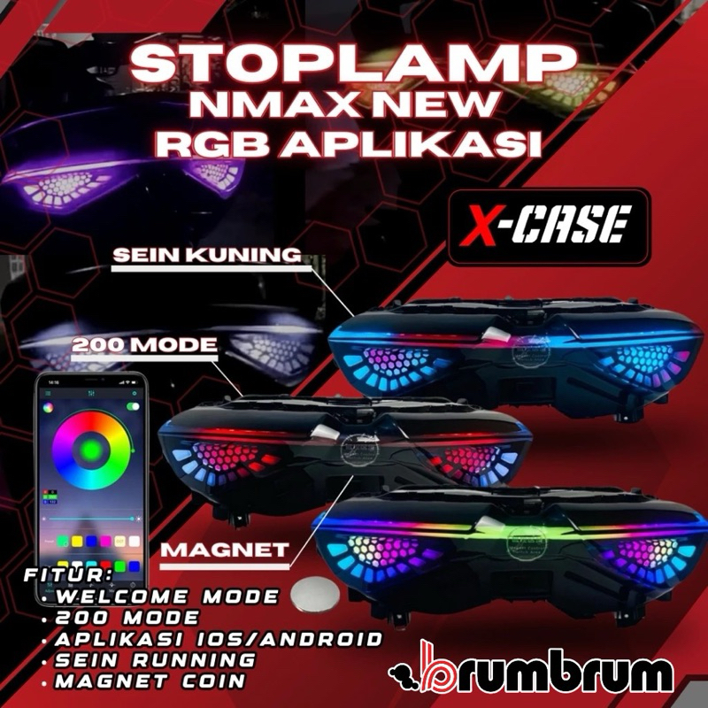 (X-CASE WD 80 ) LAMPU STOP NEW NMAX 2020-2024 WARNA RGB FITUR GANTI WARNA DENGAN HP ANROID