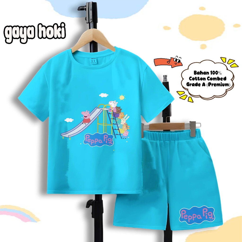 Baju Kaos Setelan Anak Peppa Pig Bahan Premium Unisex