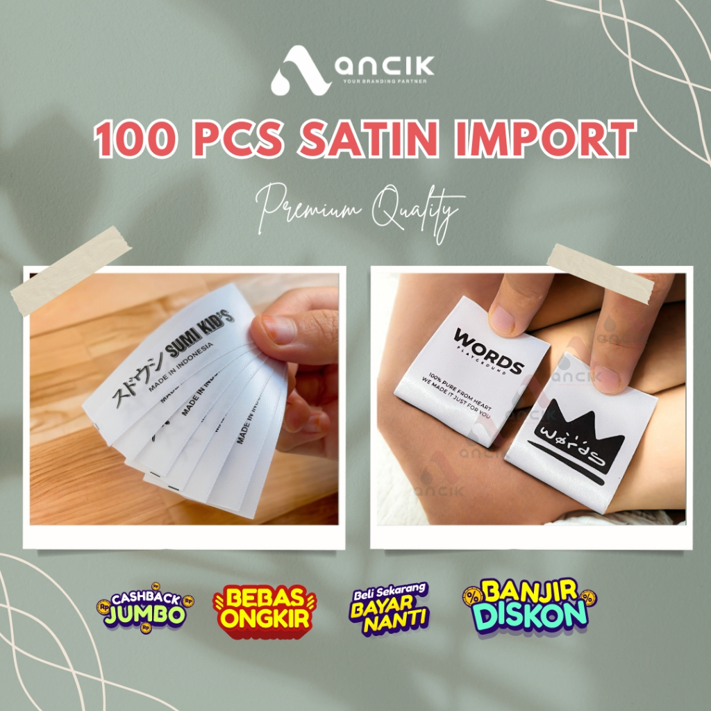 

100 Pcs Label Satin Import, Label Tebal, Label Premium, Label Baju, Label Kaos, Baju, Kaos