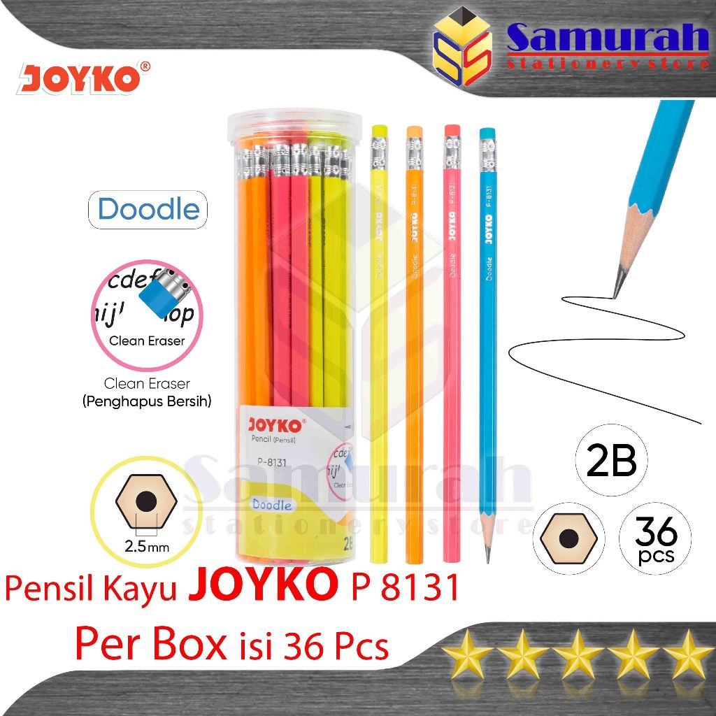 

Pensil Kayu Joyko 2B P8131 isi 36 pcs per Box / Trifelo TF 789 2B - Box isi 36 batang / Wood Pencil Metalik Toples