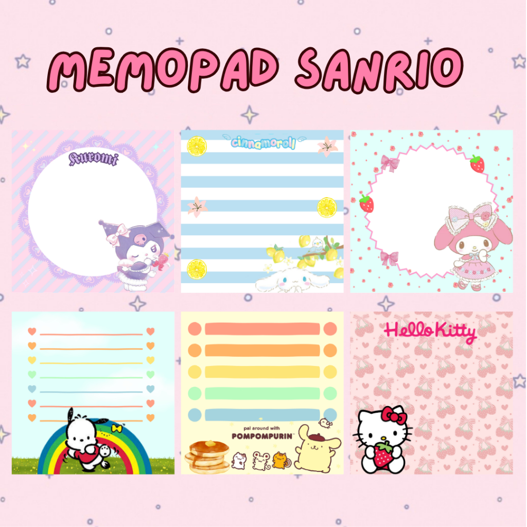

MEMOPAD SANRIO CINNAMOROLL KUROMI POCHACCO MY MELODY POMPOMPURIN HELLO KITTY