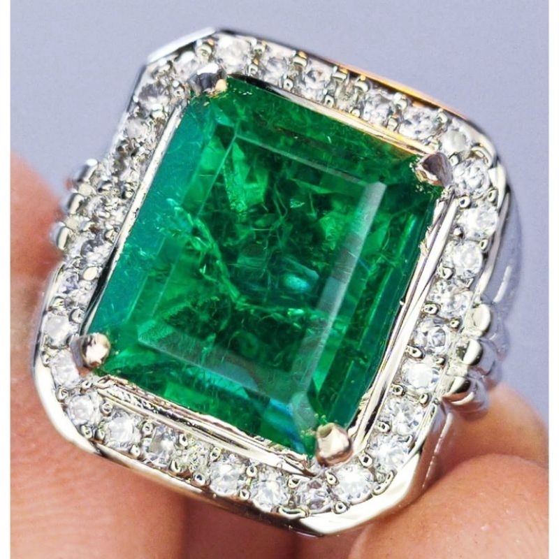 BATU AKIK ASLI PERMATA ZAMRUD COLOMBIA RING ALPAKA SUPER PAKAI TIDAK LUNTUR