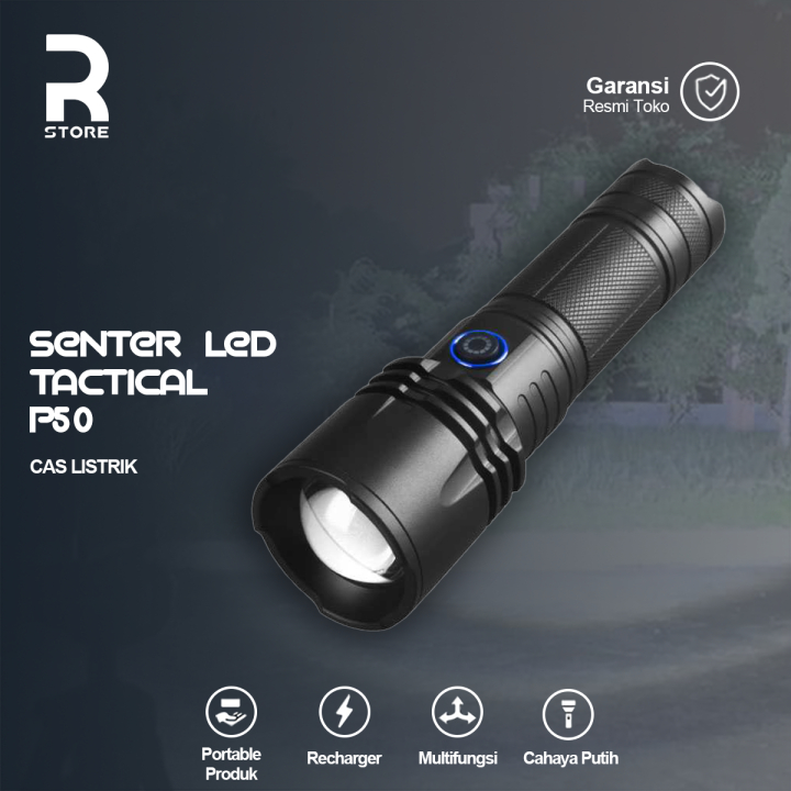 Senter LED Zoom Super Terang Flashlight XHP50 1500 Lumens