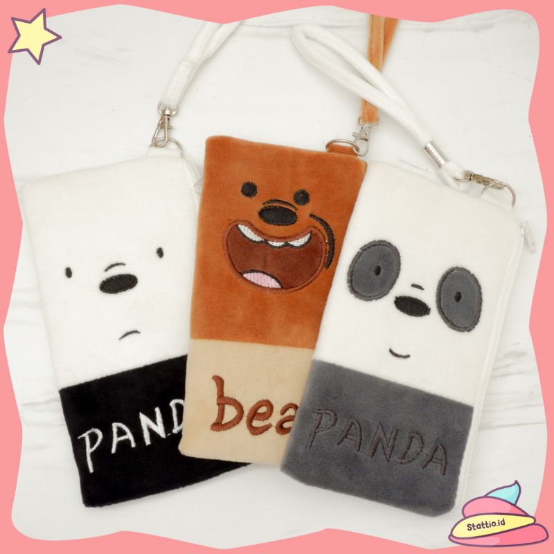 

Kotak Pensil Plushy Persegi Panjang We Bare Bear Panda Grizzly Ice Bear Lucu