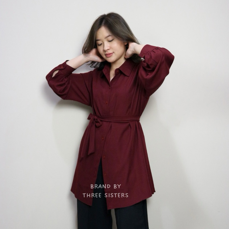 3sisters - Atasan Kemeja Belt Premium Fashion Blouse Muslim Wanita