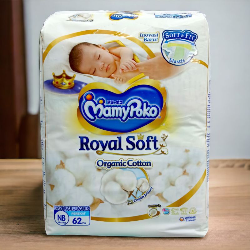 MAMYPOKO (PEREKAT) ROYAL SOFT ORGANIC COTTON SIZE NB ( NEW BORN )_PAMPERS POPOK BAYI BARU LAHIR