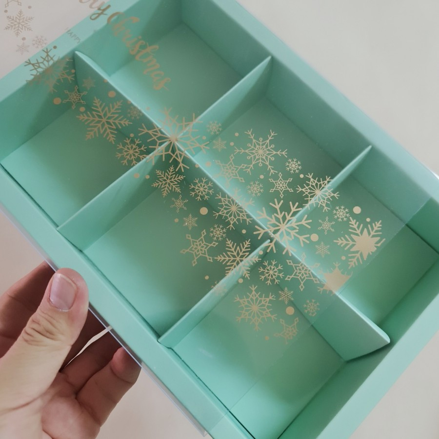 

10 pcs kotak mika kemasan eggtart sekat 6 ukuran 7x7x4cmhijau muda christmas