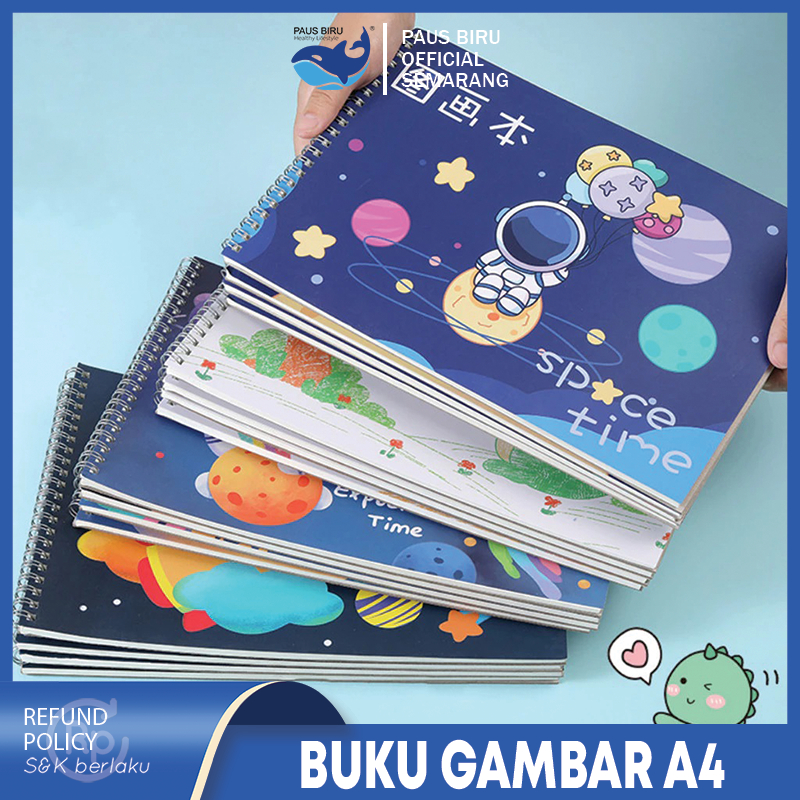 Paus Biru - Buku Gambar A4 Sketchbook Mewarnai Anak Jilid Spiral Kertas Tebal 30 Lembar