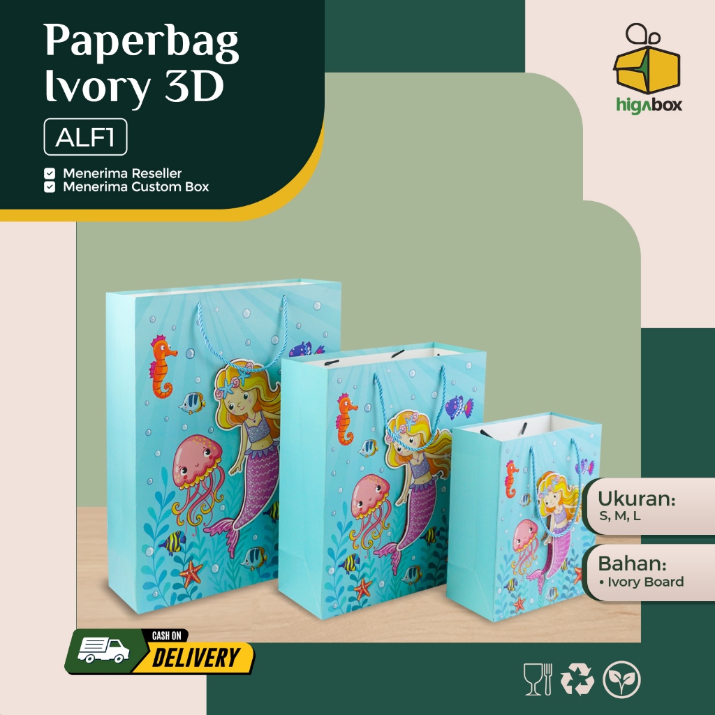 Paper Bag Ulang Tahun Anak / Paper Bag Ultah Anak Karakter little Mermaid / Hampers bag / Gift Bag /