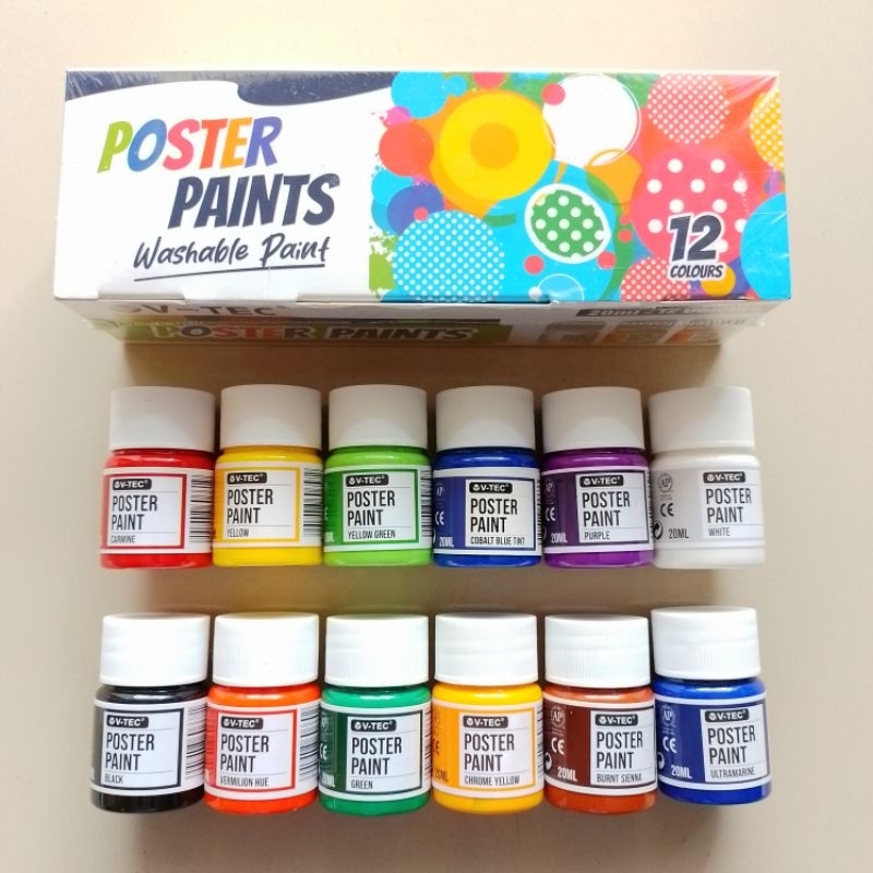 

Cat Poster Paints V-TEC 20ml 12 Warna Botol ( Set ) SF6