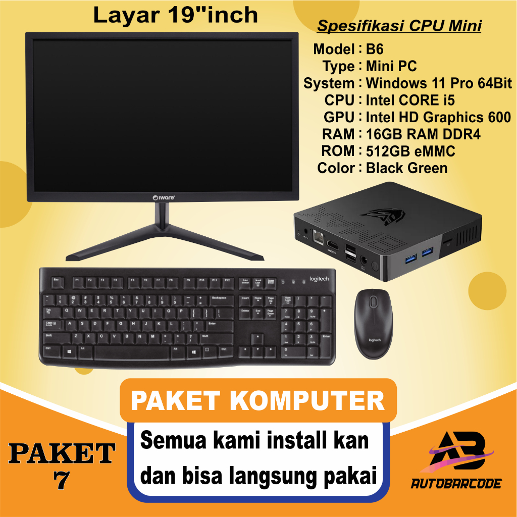 ( PAKET 7 ) Paket Komputer Lengkap Windows Full Set Komplit Kantor Minimarket Cafe Resto PC Mini AIO