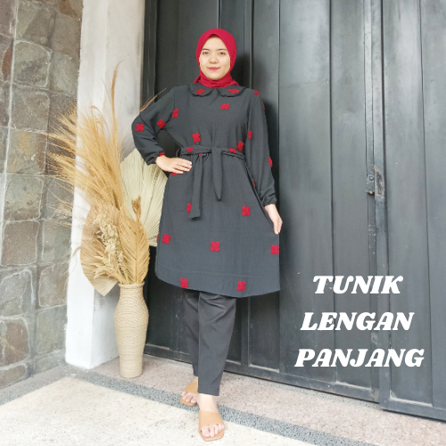 MAYLAFAISHA - Tunik Lengan Panjang Busui Friendly Ukuran Standart Bahan Crinkle Pom