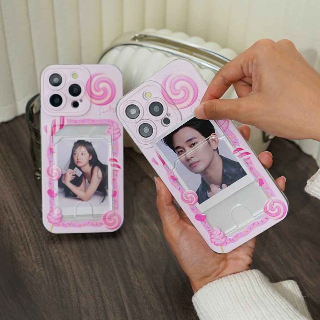 Slot Card Holder Motif Case For Samsung Realme XIoami Redmi Infinix Vivo Iph*ne Opp* Card Holder Sil