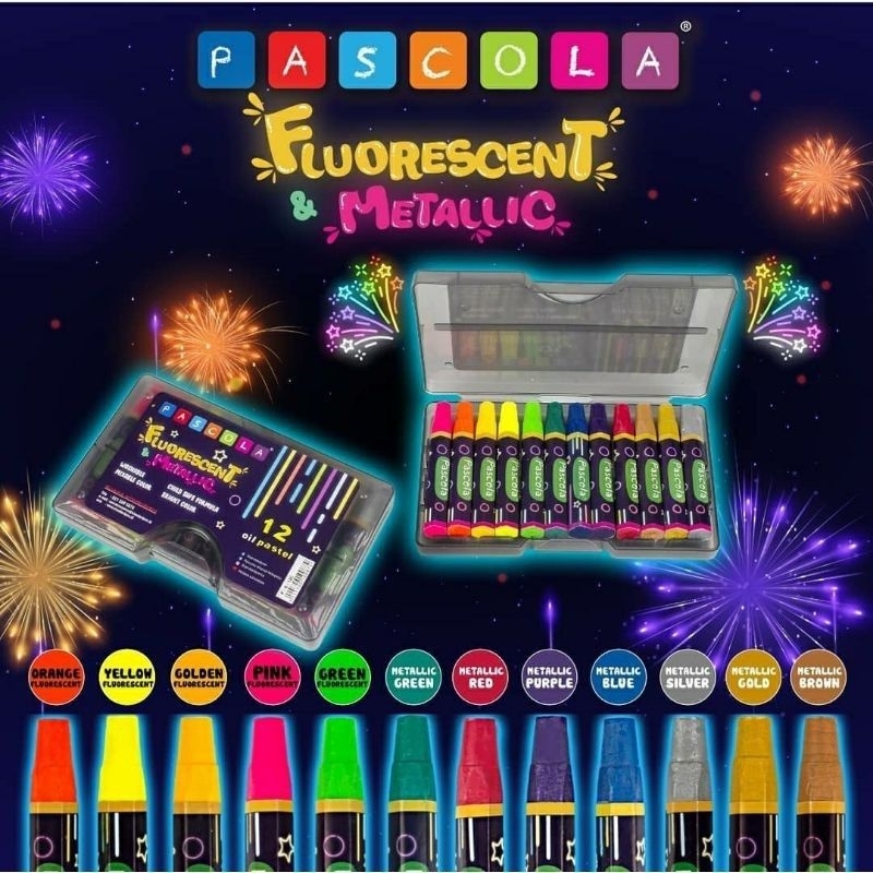 

krayon pascola fluorescent metallic menyala hemat lebay