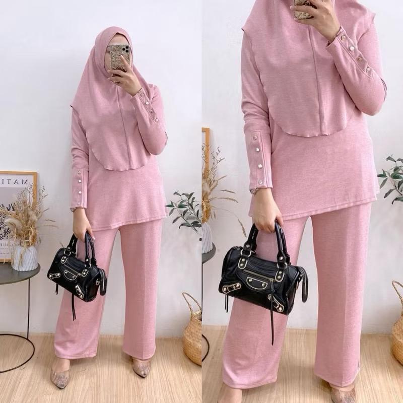 (TERBARU) SETELAN HIJAB CATRIN KNIT FIT TO XL 3IN1 SETELAN + HIJAB   // SETELAN POLOS TUNIK // ONE S