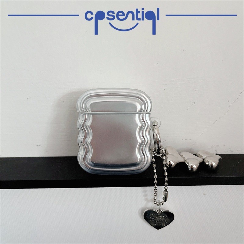 New Case Airpods Model Electroplated Wavy Silver With Keychain Love Silver Gen 1/2 Gen 3 Pro Inpods