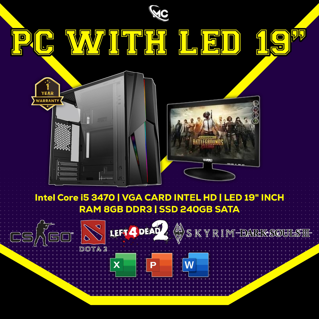 PC LENGKAP SIAP PAKAI CORE i5 LED SSD 240GB RAM 8GB