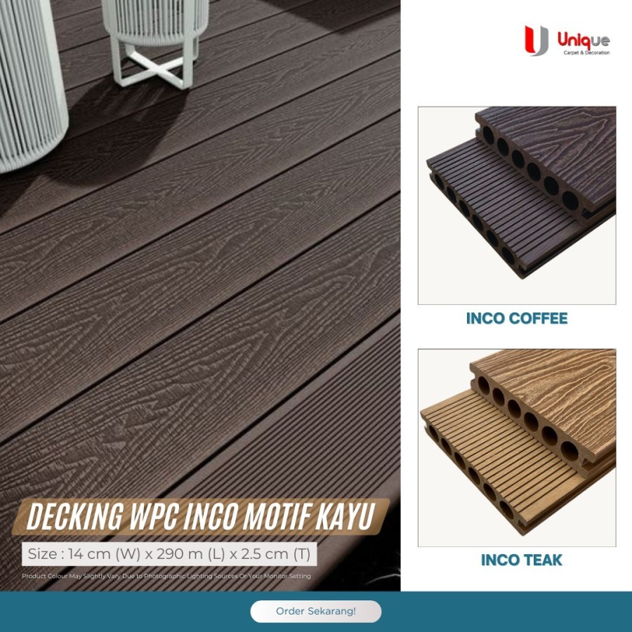 Decking WPC INCO Motif Kayu / Lantai Kolam WPC / WPC Deck Lantai Outdoor / Lantai Taman Outdoor