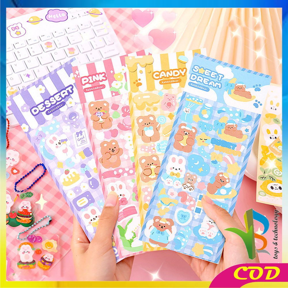 

RB-C1107 Sticker Waterproof Kartun Bear Rabbit Hologram Korea / Stiker Motif Anti Air Cute Decoration / Stiker Beruang Kelinci