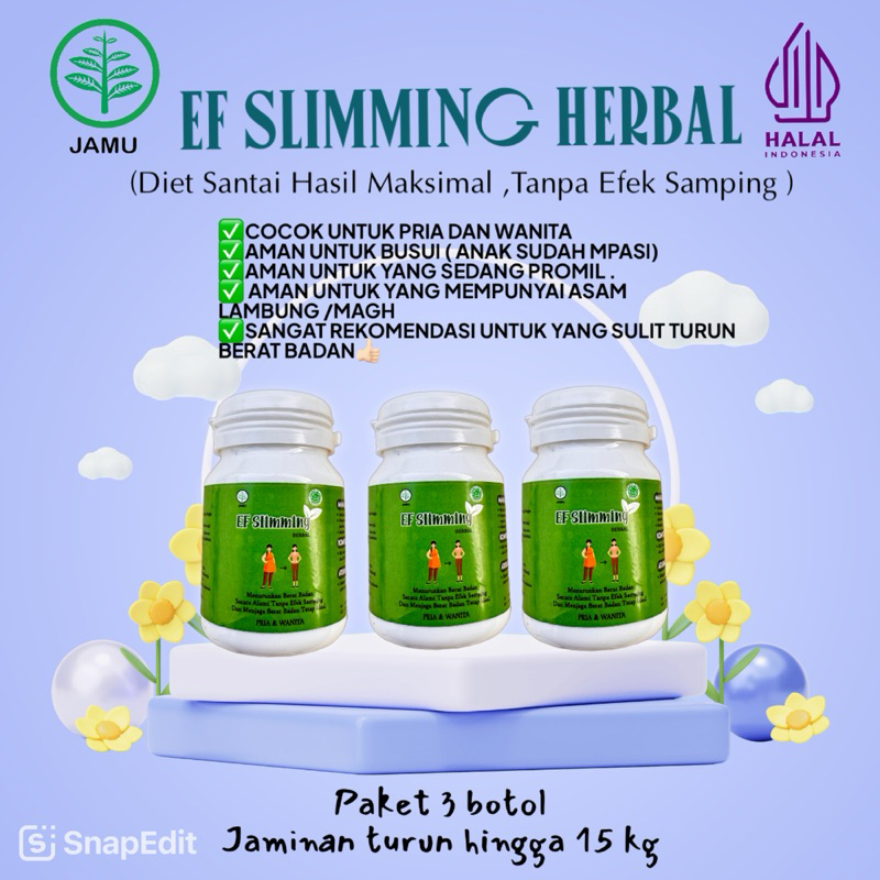 3 BOTOL ~PAKET HEMAT EF SLIMMING  HERBAL  GARANSI TURUN 3-7 kg dalam 2 minggu tanpa efek samping
