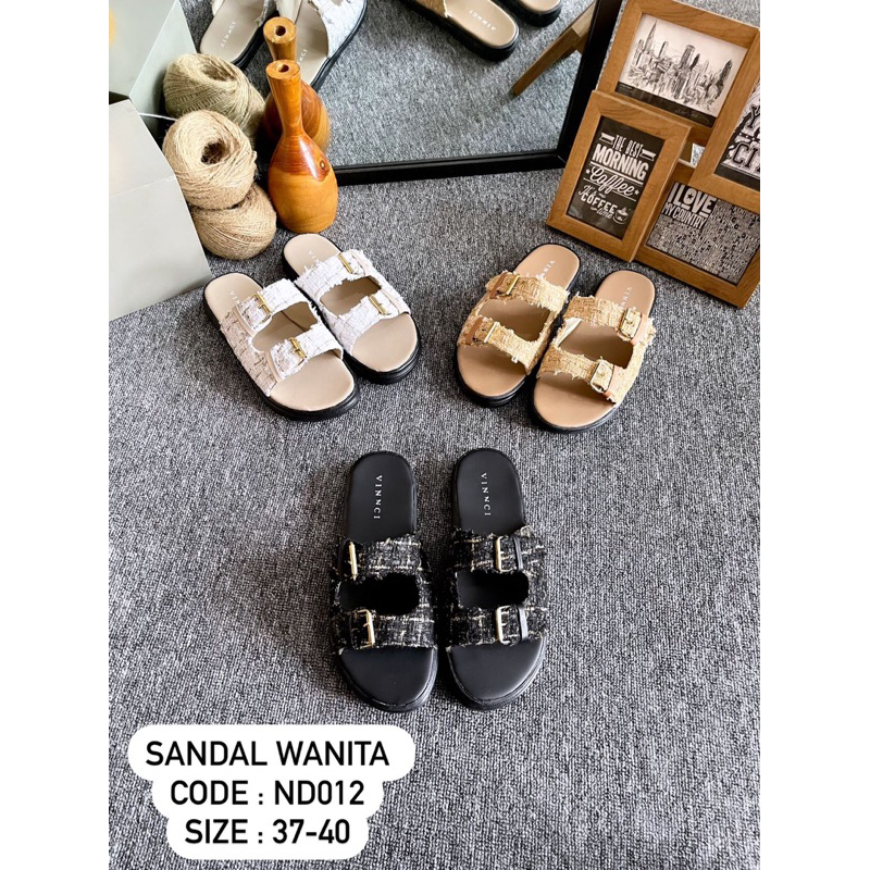 Nd 012 Sandal Flatform Wanita Lotso Tali Dua Gasper Kain