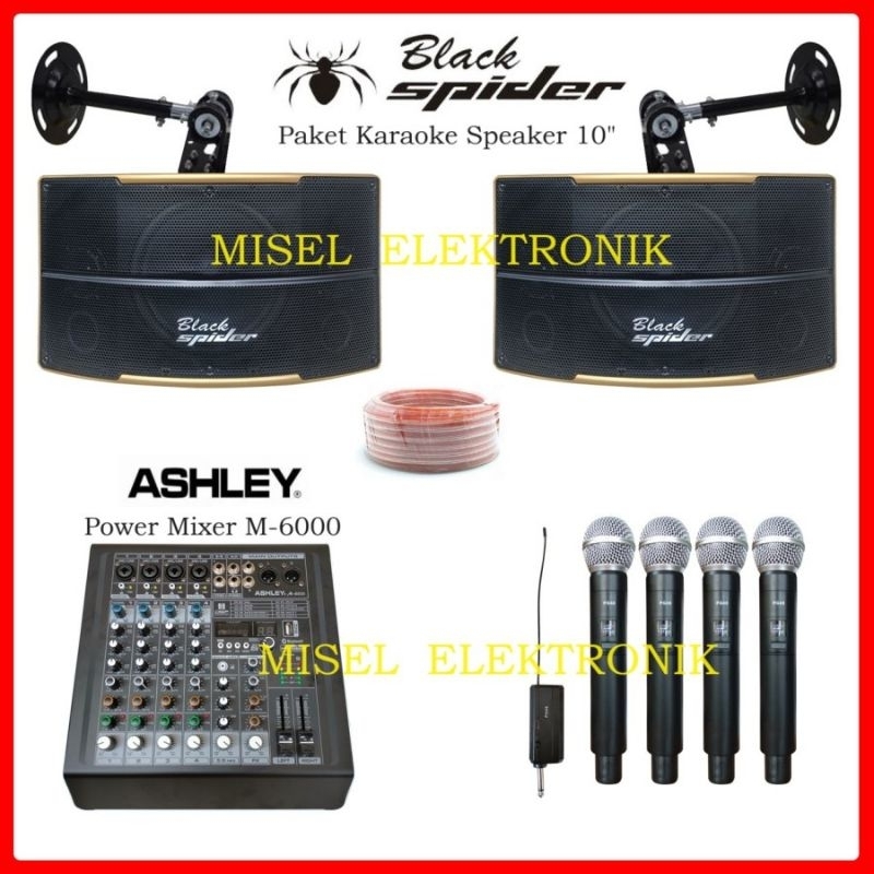 Paket Karaoke Speaker 10Inch Black Spider Power Mixer Ashley