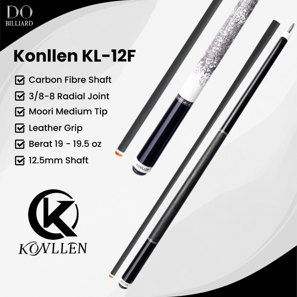 Stick Billiard KONLLEN KL-12F Carbon Cue Leather Grip Low Deflection / Stick Konllen KL-12F