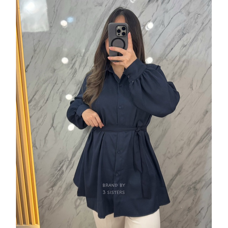 TERLARIS 3sisters - Atasan Kemeja Belt Premium Fashion Blouse Muslim Wanita