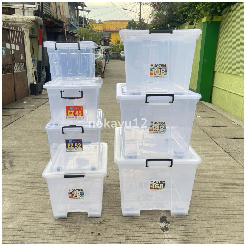 Kontainer Plastik Bening dengan Roda Berbagai Ukuran untuk Penyimpanan