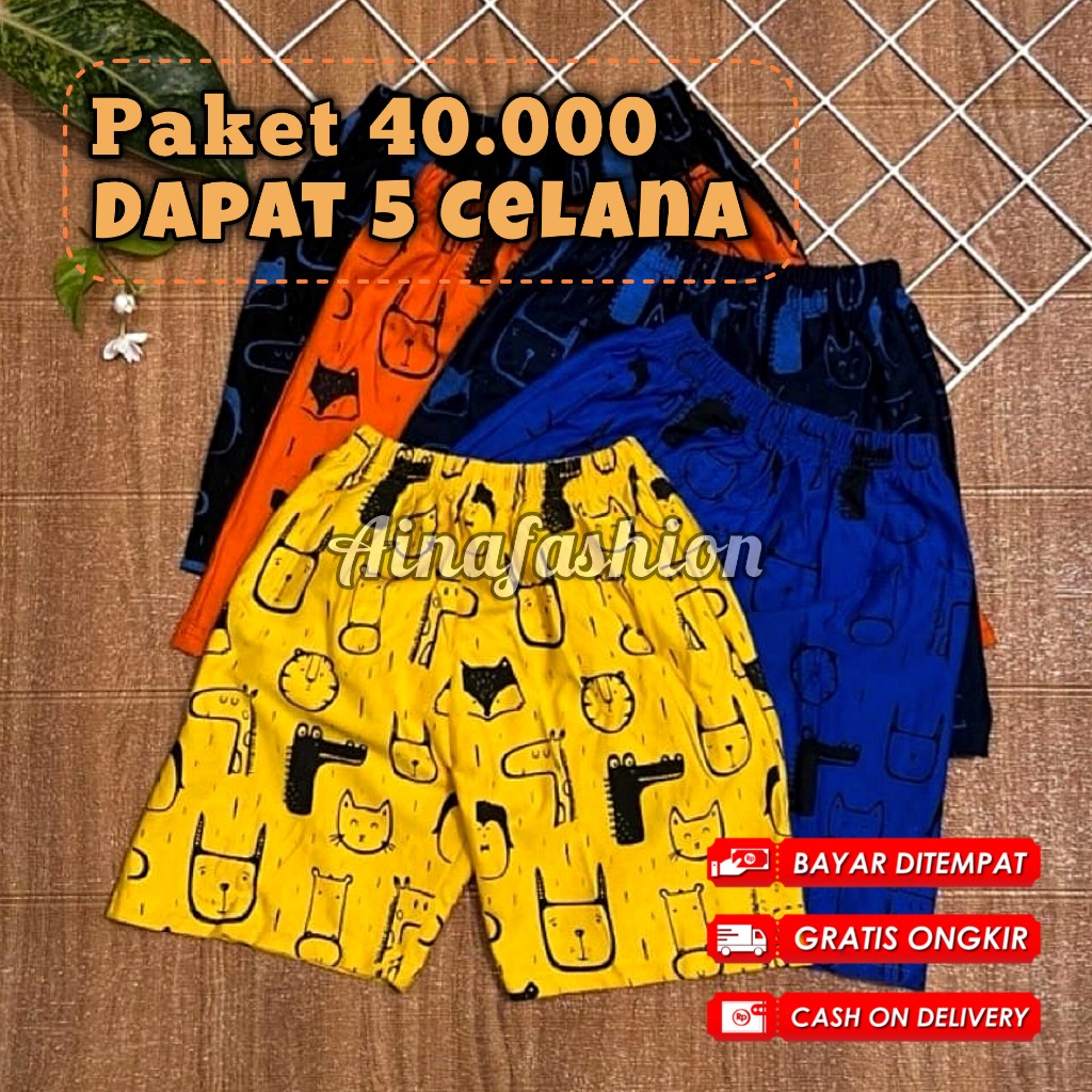 5pcs Bundling Celana Pendek Anak Laki-laki Bahan Katun Combed 30s Kolor Santai Harian Motif Fashion