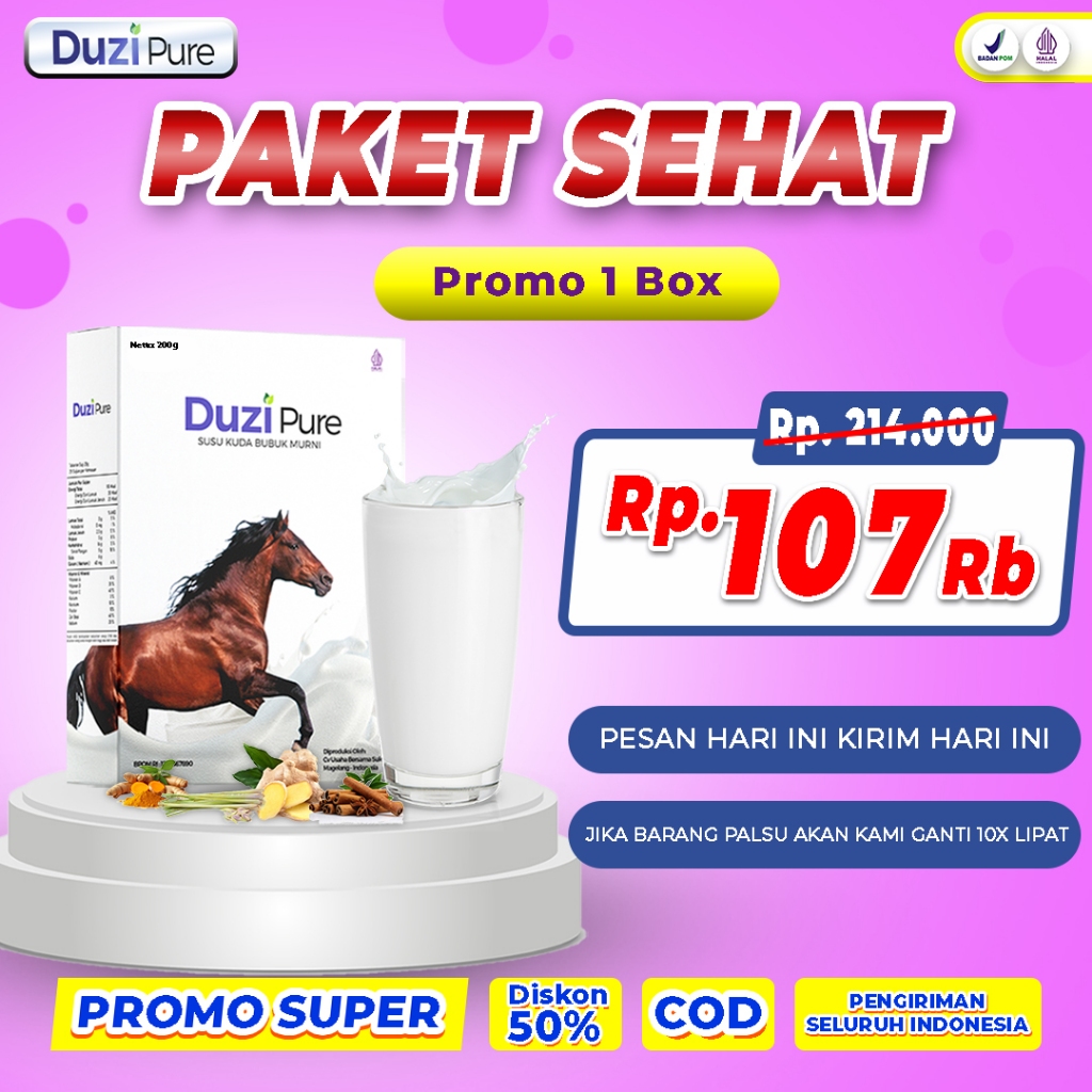 

Duzi Pure - Susu Kuda Lombok Solusi Atasi Nyeri Sendi, Nyeri Lutut & Tulang HALAL MUI & BPOM 1 Box
