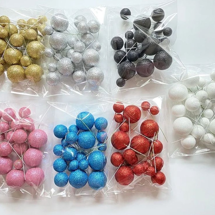 2 PCS Topper Bola Glitter 2 Pcs Balon Warna Warni Gliter Cake Topper Glitter Ball Topper Hiasan Kue 