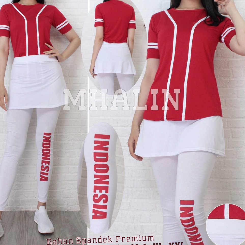 Potongan Harga  Setelan Senam Wanita Merah Putih  Baju senam Wanita Terbaru