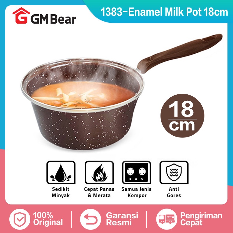 GM Bear Wajan Penggorengan Enamel  Panci Wok Pan Enamel