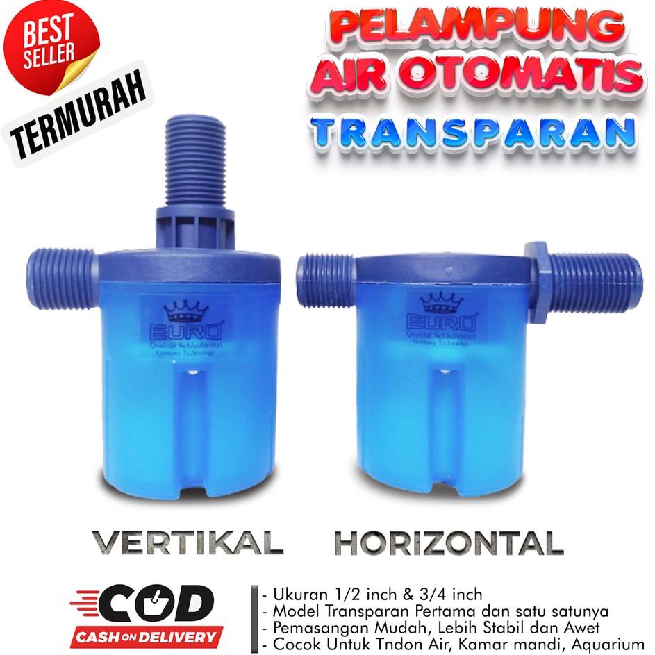 Super Puas  Pelampung air tandon kran air toren otomatis 12 dan 34 inch model TRANSPARAN vertikal ho