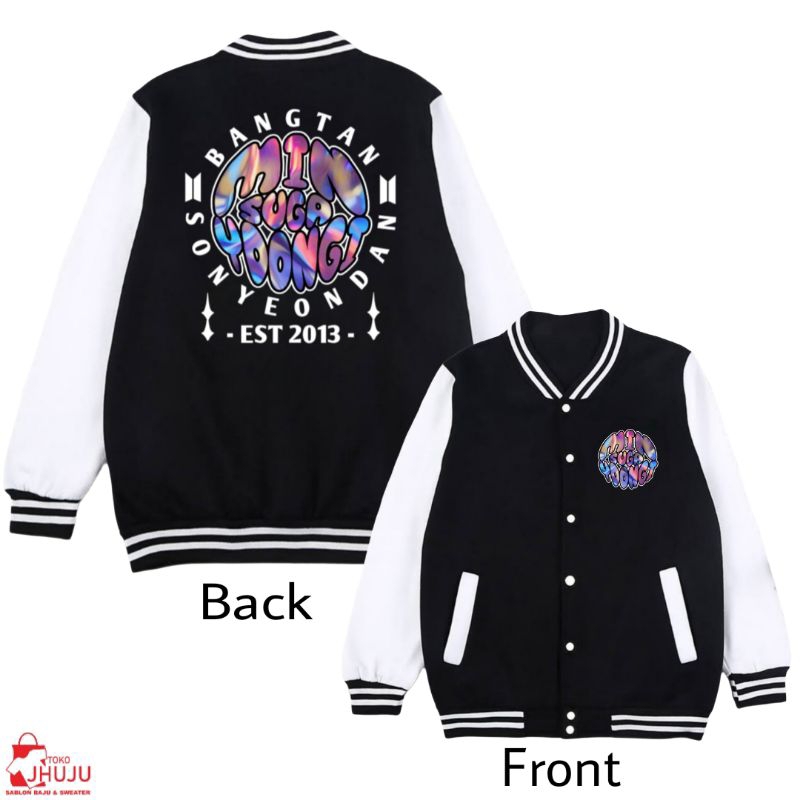 Jaket Varsity Sablon Bangtan Suga Min Yoongi Chrome Texture Streetwear DB