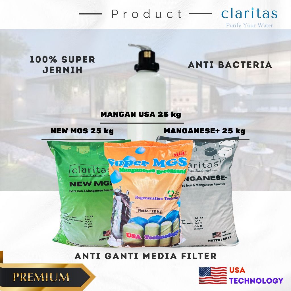 Claritas Filter Air - Paket Filter Air Sumur Bor Tabung FRP 1054 (Besi, Karat, Berminyak, Bau)