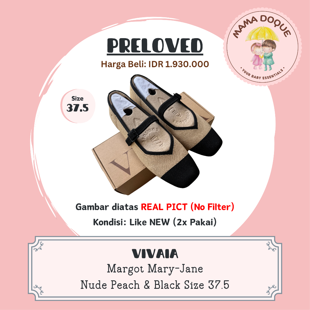 (Preloved) Vivaia Margot Mary Jane Size 37.5 Nude Peach & Black