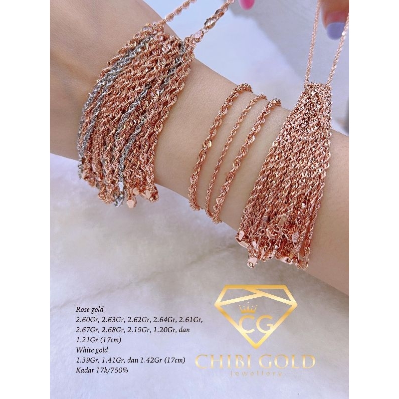 CHIBIGOLD - Gelang tangan emas Tambang putih Tambang Rose gold emas 750 kadar 17k  - chibi gold