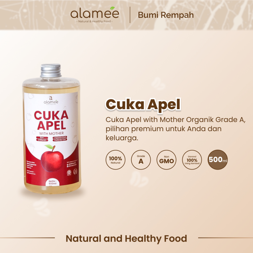 

ALAMEE Cuka Apel Original Vinega With Mother Premium Organik Apple Cider Vinegar Vinega Sari Buah