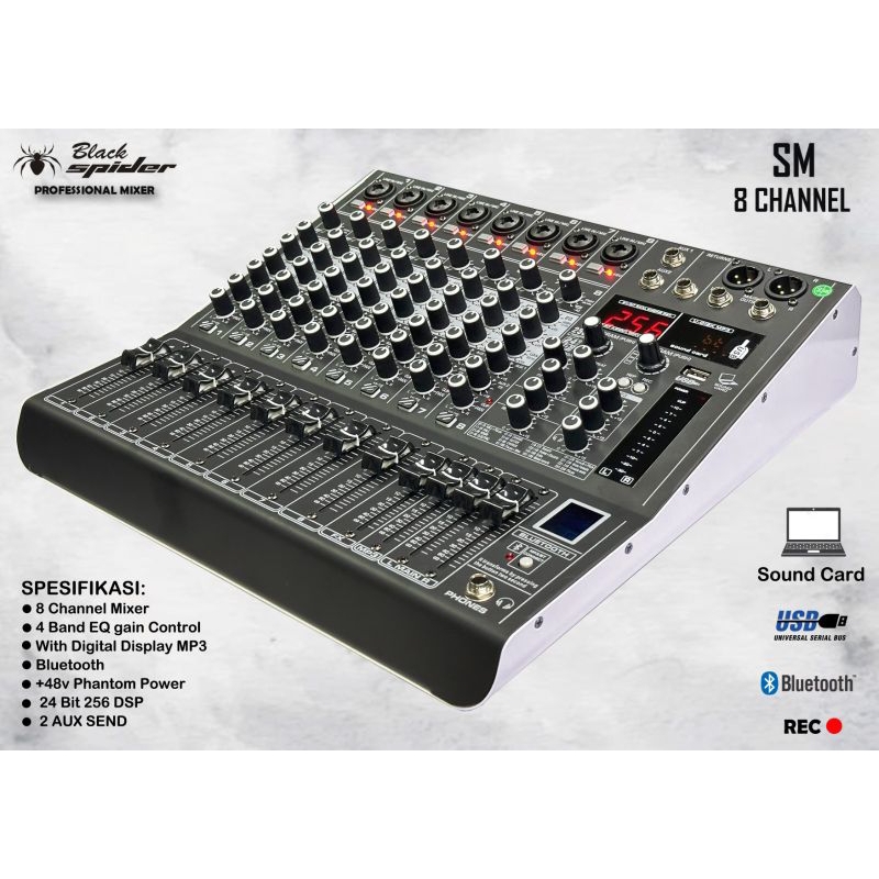 Mixer 8 channel black spider SM 8 audio mixer