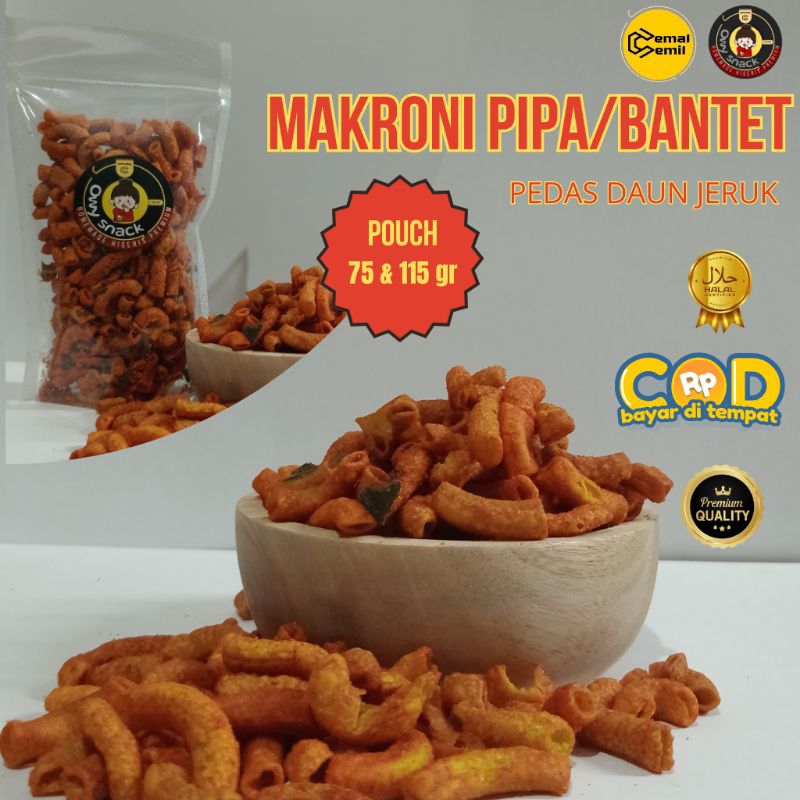 

Makaroni Pipa Makaroni Bantet Pedas Daun Jeruk Pouch 75gram 115gram by Cemal Cemil