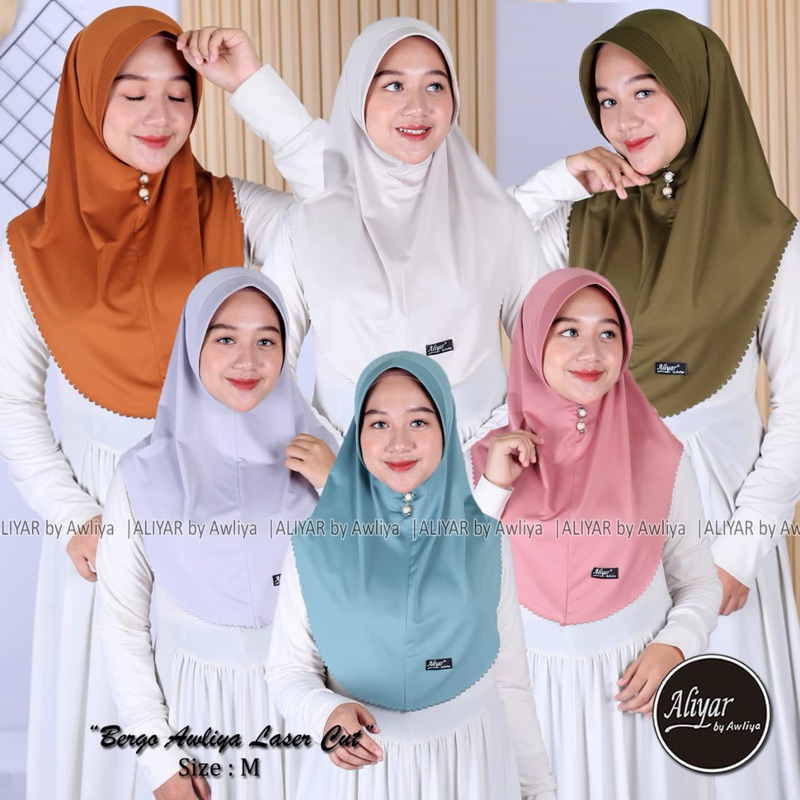 BERGO AWLIYA LASER CUT SIZE M ORIGINAL ALIYAR BY AWLIYA||HIJAB BERGO INSTAN||HIJAB SPORT||HIJAB AWLI