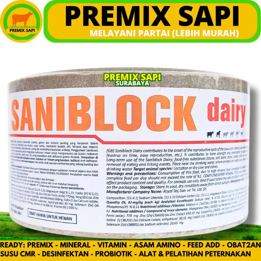 MINERAL BLOK SANIBLOCK DAIRY 3 KG - MINERAL BLOK KAMBING PERAH - MINERAL BLOK SAPI PERAH - MINERAL B