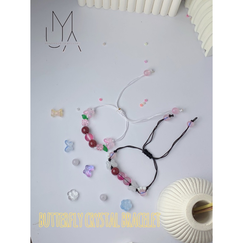 gelang tali serut kupu-kupu aesthetic korea | gelang tali crystal kupu-kupu aesthetic vintage korea 