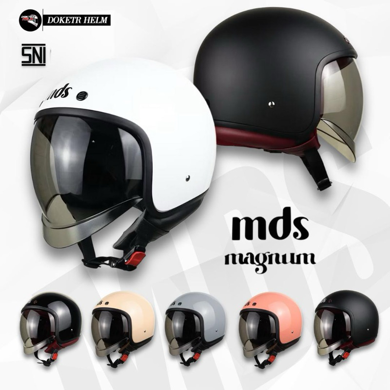 ORIGINAL HELM MDS MAGNUM BLACK GLOSY || MDS RETRO || MDS BOGO