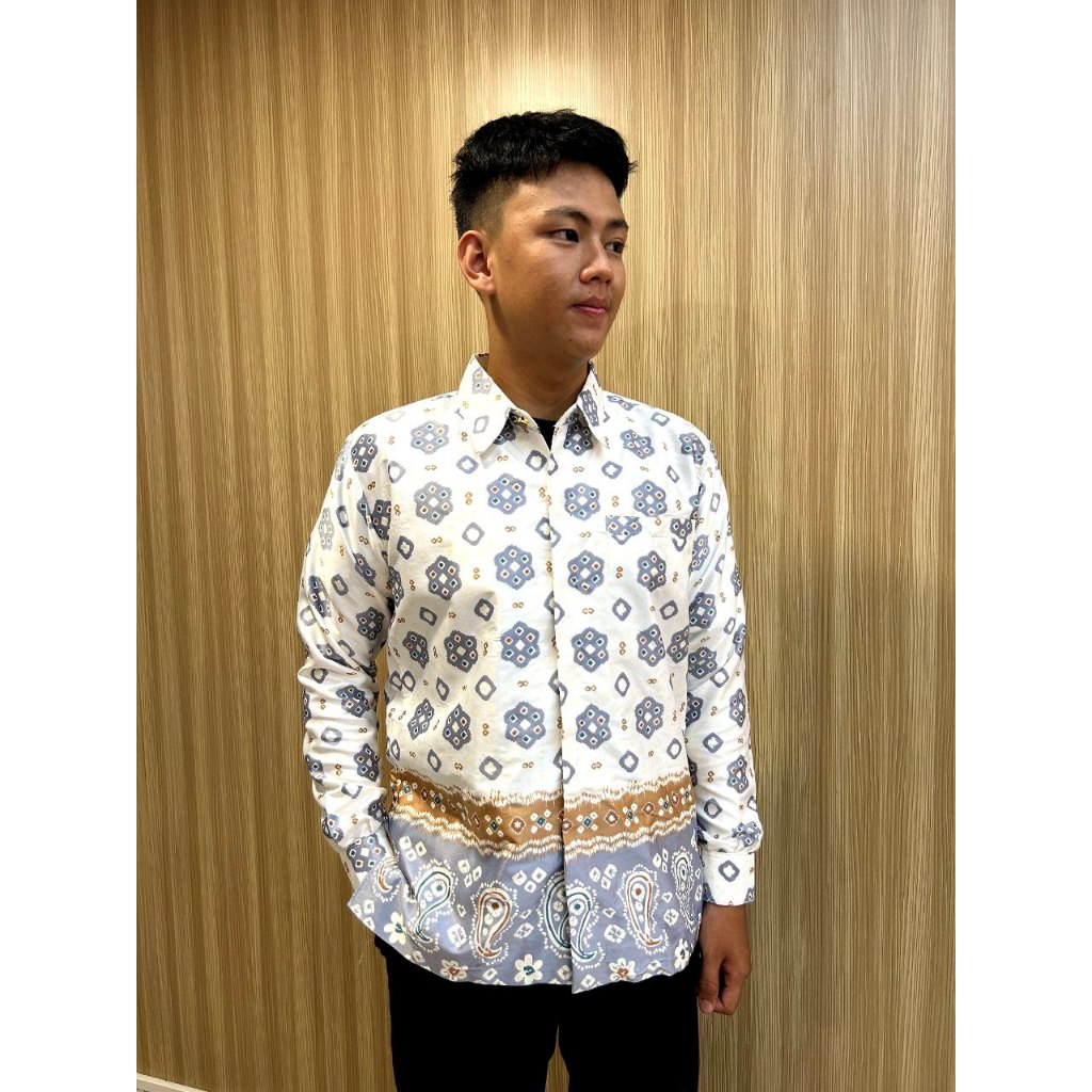Kemeja Jumputan Pria Palembang Tino Songket Motif T7 - Baju Kondangan Pria Mewah Lengan Panjang Mode