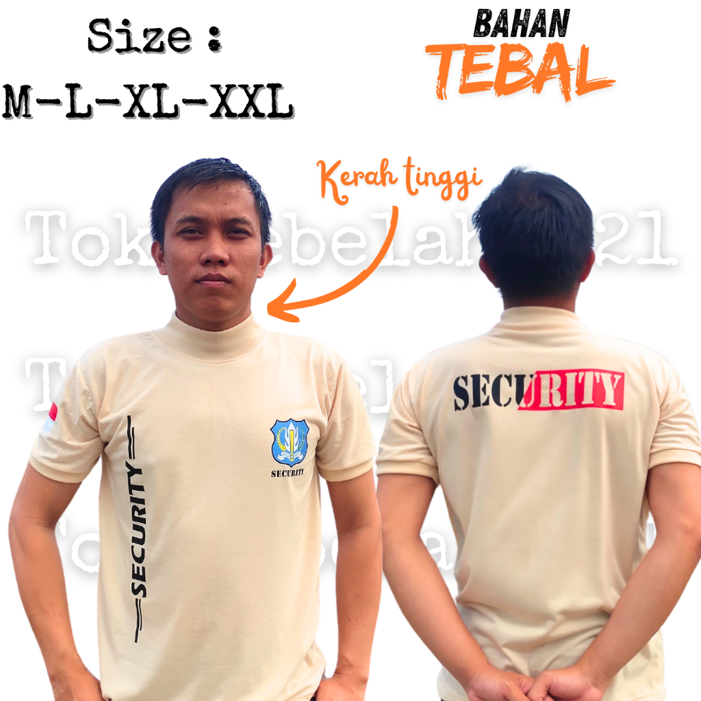 TS21 - KAOS SECURITY CREAM MOTIF SAMPING TERBARU KERAH TINGGI BAHAN TEBAL